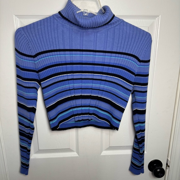 Liz Claiborne Tops - Liz Claiborne Blue White and Black Striped Crop Top
